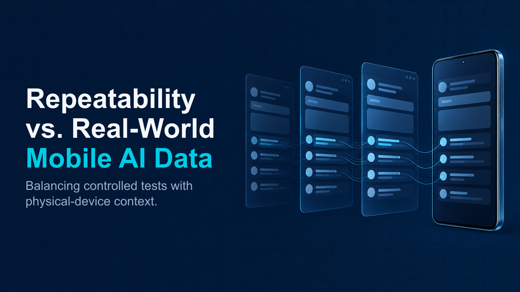 A comparison of controlled repeatability and physical-device context for Mobile AI data collection.