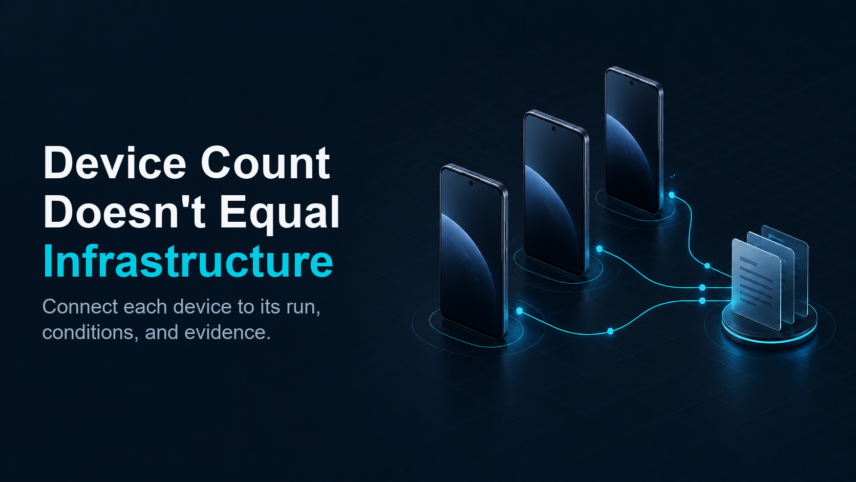 Three Android phones connect through a clear traceable run record.