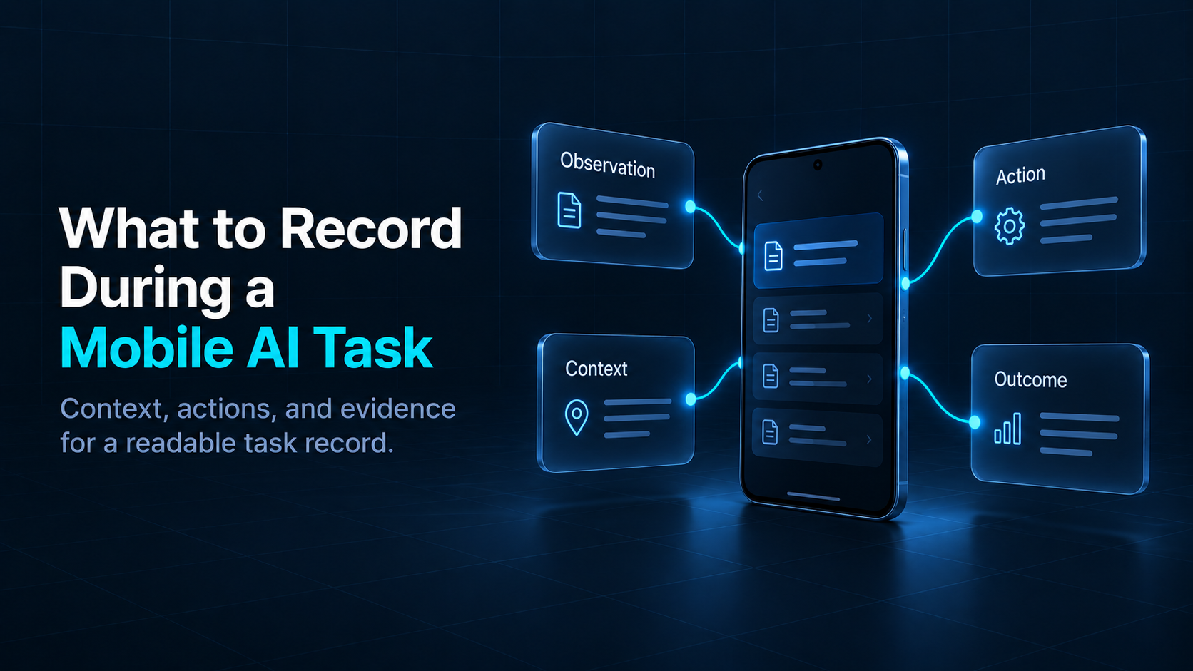 Mobile device linked to observation, action, context, and outcome records.